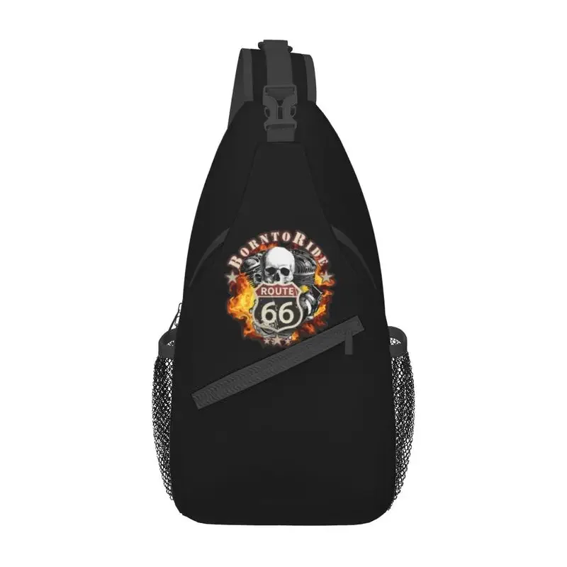 Custom Born To Ride Skull Sling Bag Men Cool Route 66 Shoulder Chest Crossbody Backpack Travel Hiking Daypack