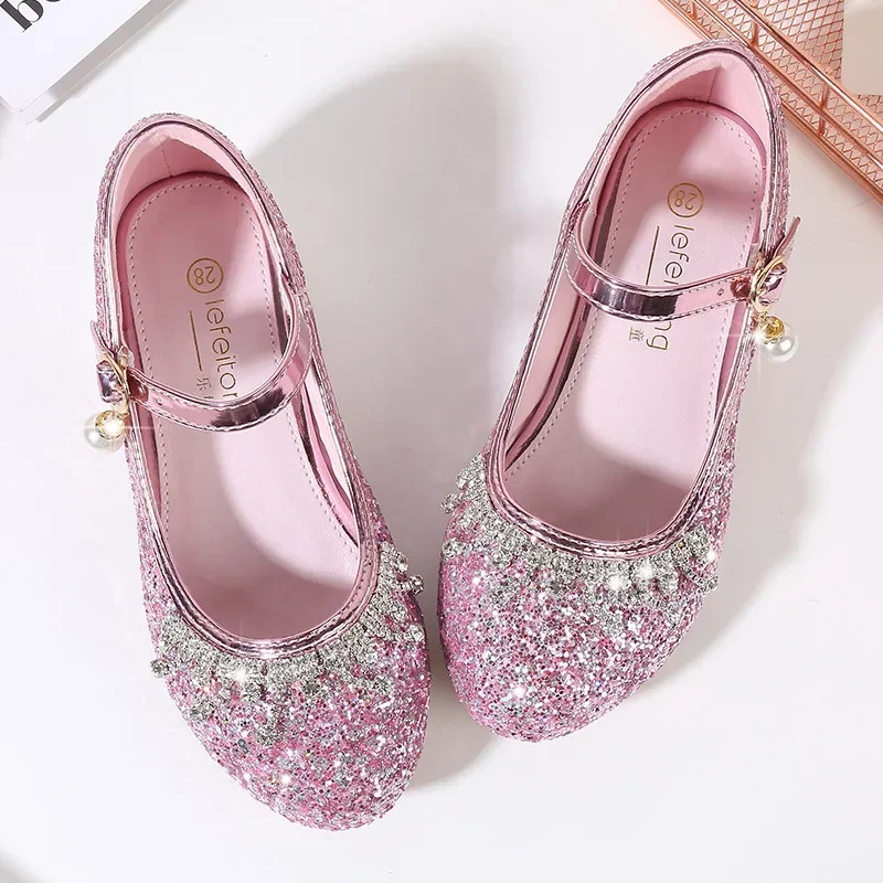 Kids Dress Crystal Shoes Girls Piano Performance High Heels Little Girls Modelling Runway High Heels Children\'s Princess Shoes