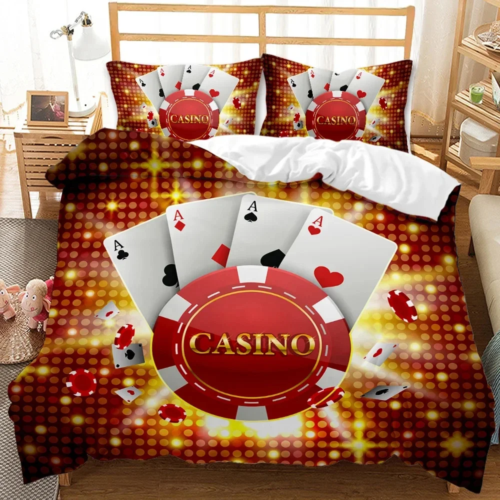 Poker Card Duvet Cover for Boys Girls Teen,Playing Gambling Queen Twin Polyester Comforter Cover King of Clubs Bedding Set