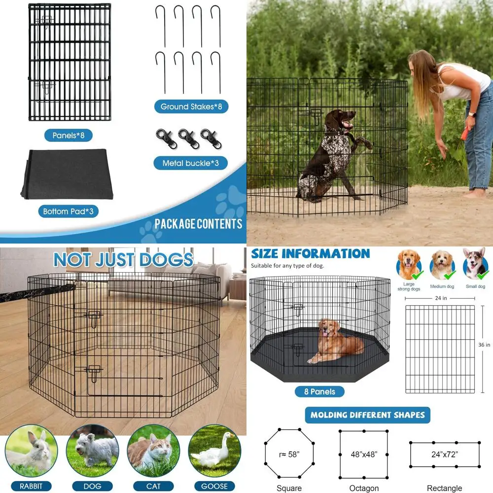 

Складной металлический вольер для собак с 8 панелями, высота 36 дюймов, для использования в помещении/на улице, с нижней и верхней крышками