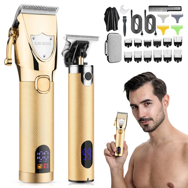 Lobemoky 2024 2 in 1 Professional Barber Hair Clipper Set Rechargeable Electric Finish Cutting Machine Beard Trimmer Shaver set