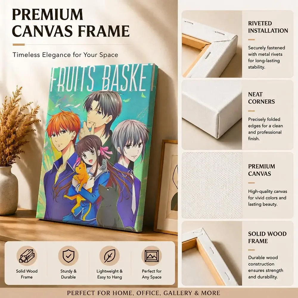 Classic Anime F-Fruits Basket Framed Wall Painting Canvas Art Poster with Solid Wood Frame for Living Room Home Decor