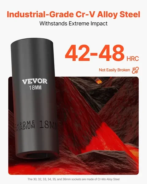 مجموعة مقابس تأثير المحرك 1/2 بوصة 26 قطعة مجموعة مقابس عميقة متري 11 مم - 36 مم