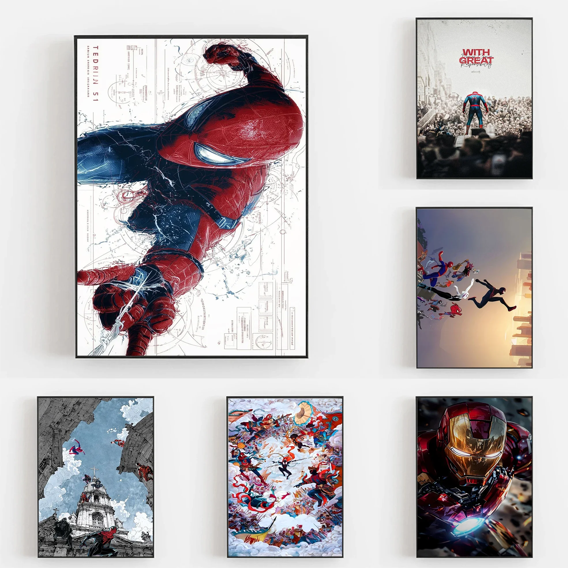 Póster artístico en lienzo con estampado de superhéroe de Disney, Spiderman, decoración del hogar, Iron Man, regalo para niños, adecuado para dormitorio, sala de juegos, niños Ro