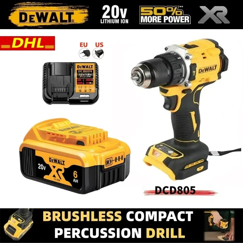 100% Genuine DEWALT 20V Lithium Battery DCD805 Rechargeable Brushless Compact Electric Screwdriver Hand Drill Impact Driver
