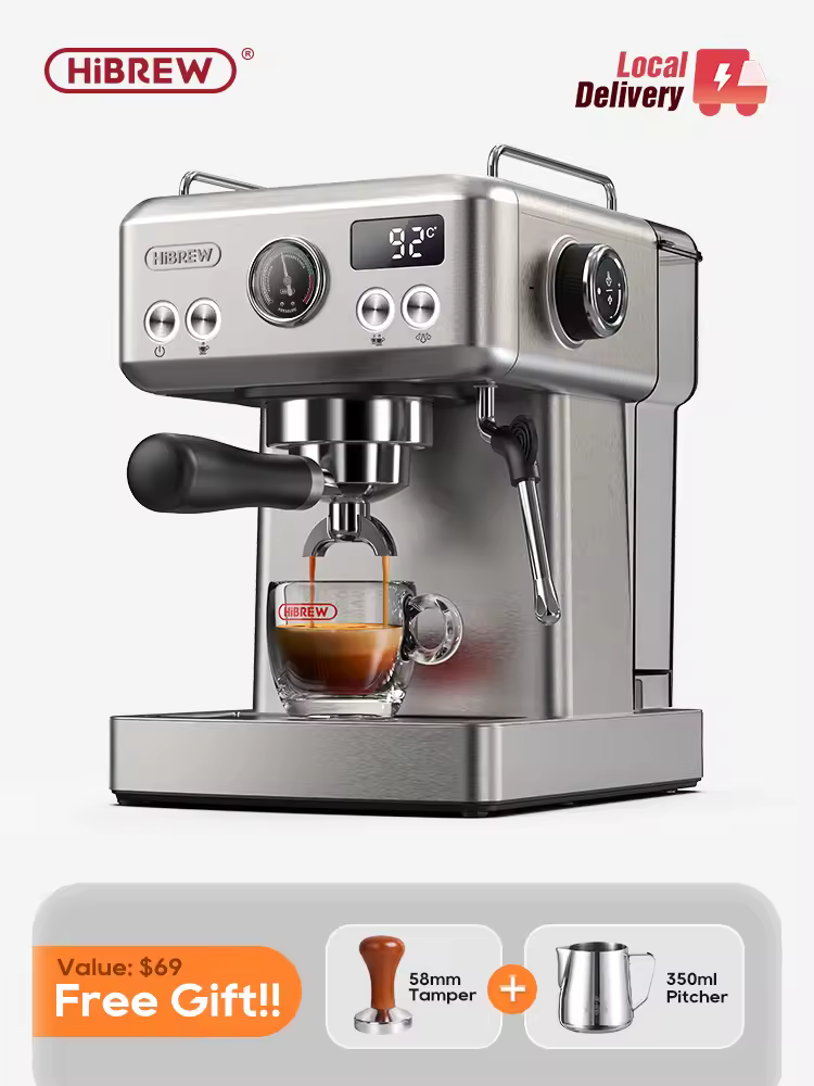 HiBREW 20Bar חצי אוטומטי אספרסו קפה מכונת טמפרטורת מתכוונן 58mm Portafilter קר/חם מכונת קפה מתכת CaseH10A