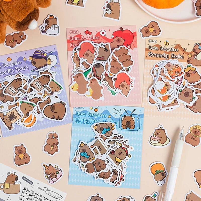 40Pcs Cartoon Cute Kawaii Capybara Hand Account Stickers Creative Diary Decoration Stickers Children Handbook Material Stickers