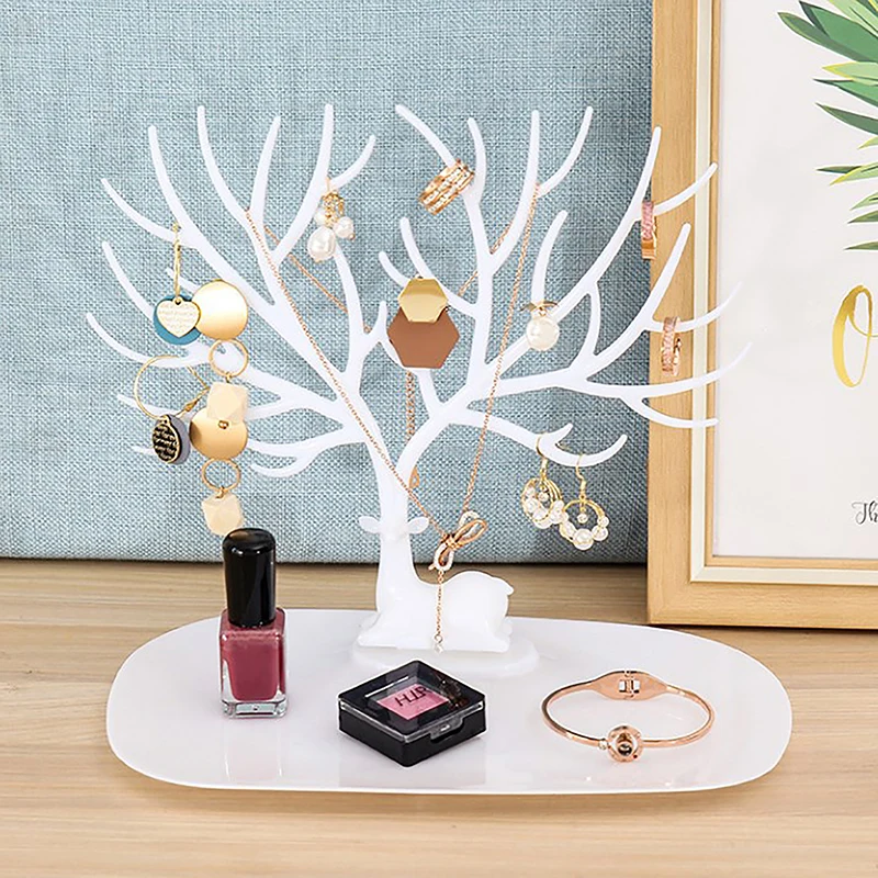 

1PC Little Deer Jewelry Display Stand, Tree Shape Earrings Necklace Ring Holder Rack for Pendant Bracelet Storage Organizer