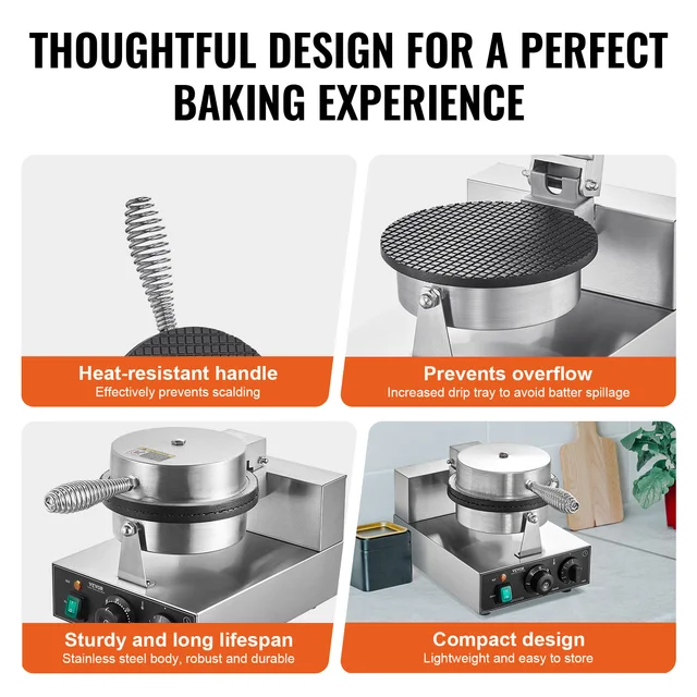 SucceBuy Electric Ice Cream Cone Maker Commercial Non-Stick Stainless Steel Egg Roll Mold with Temperature and Time Control 5