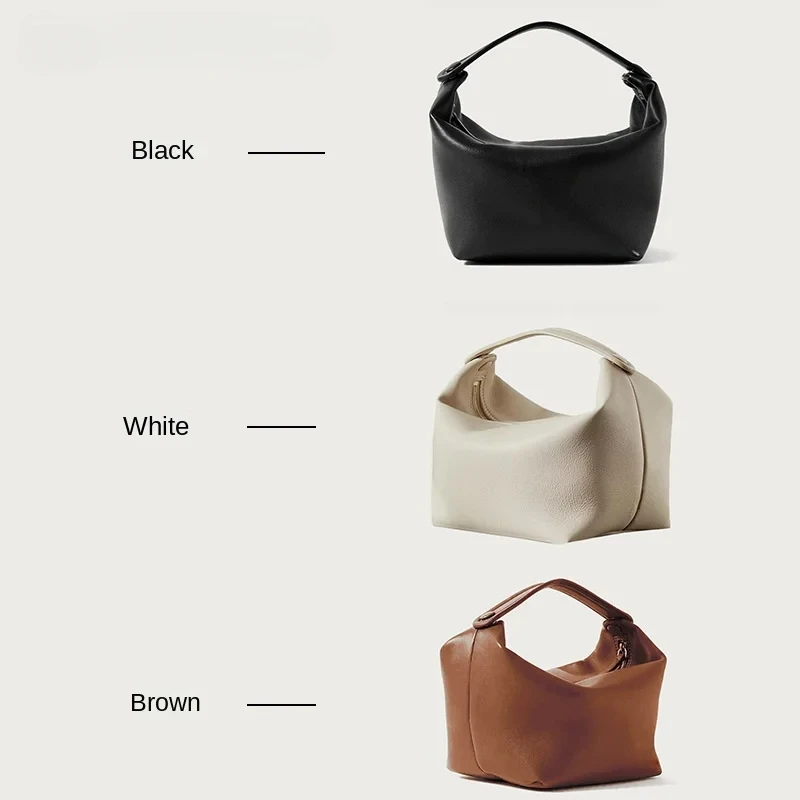 The??? lunch box bag fashionable and niche design portable and high-end retro bento bag leather handbag women small square bag