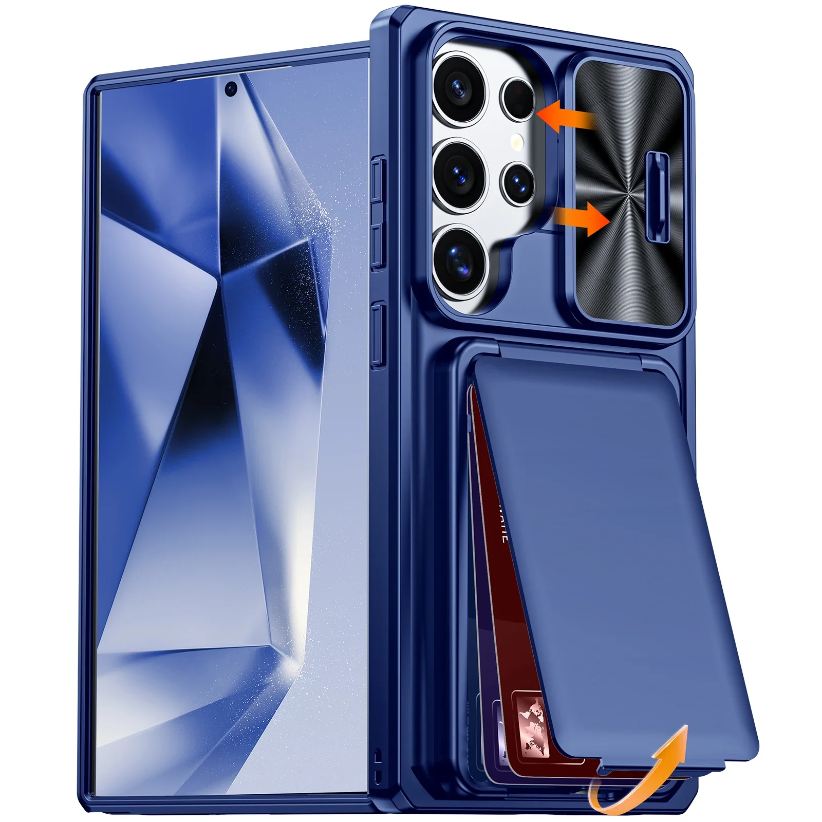 

For Galaxy S24 Ultra Case,with Camera Cover,Card Holder[RFID Blocking]12FT Military Grade Shockproof Wallet Phone Case-Blue