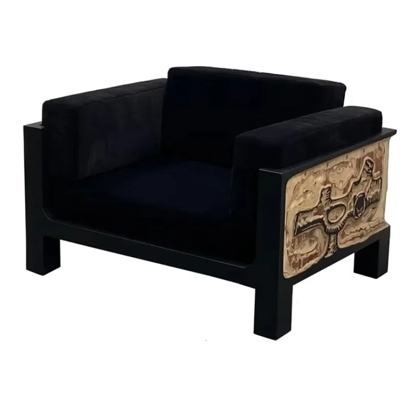 Luxury single-seater sofa chair, wooden sponge matte velvet fabric, home interior design and villa decoration