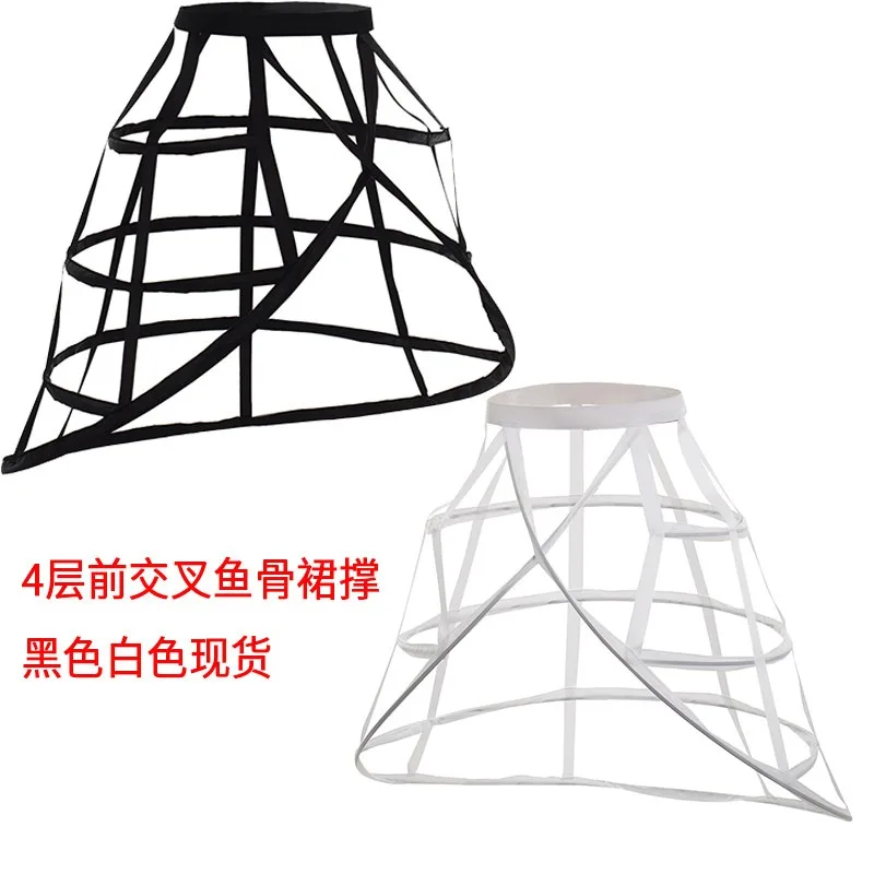 New Bony Hollow Cross Birdcage Skirt Support Lolita Cos Black and White Petticoat Fish Bone
