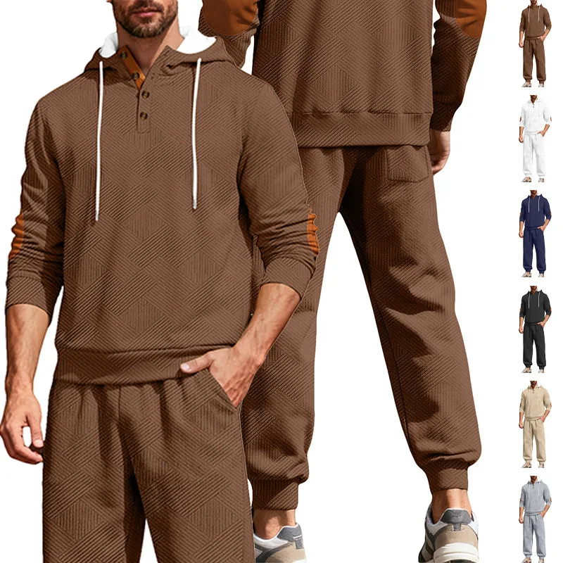 

Осень-зима 2025: мужской жаккардовый комплект с капюшоном и брюками, теплый европейский уличный модный повседневный спортивный комплект из двух предметов