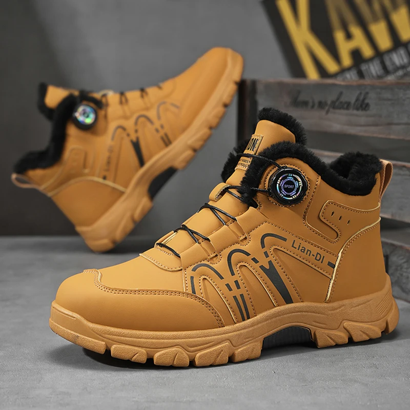 Neue Winter-Übergroße Herrenstiefel, wasserdicht, kältebeständig, Plüsch und warm, Schneestiefel, Outdoor, dicke Sohlen, lässige Arbeitsstiefel