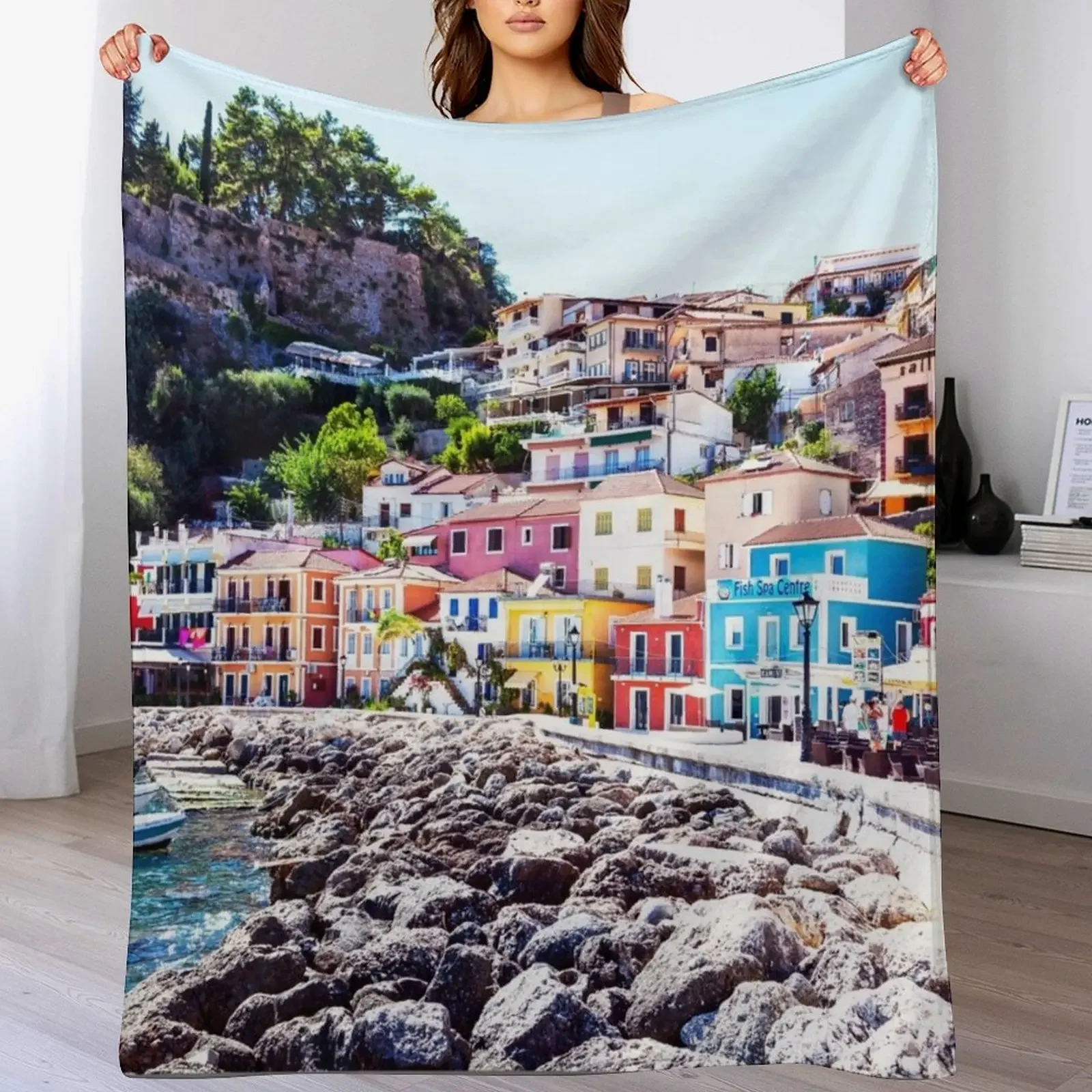 

Parga, Preveza, in Epirus, Greece Throw Blanket Portable Lightweight Blanket for Travel Camping