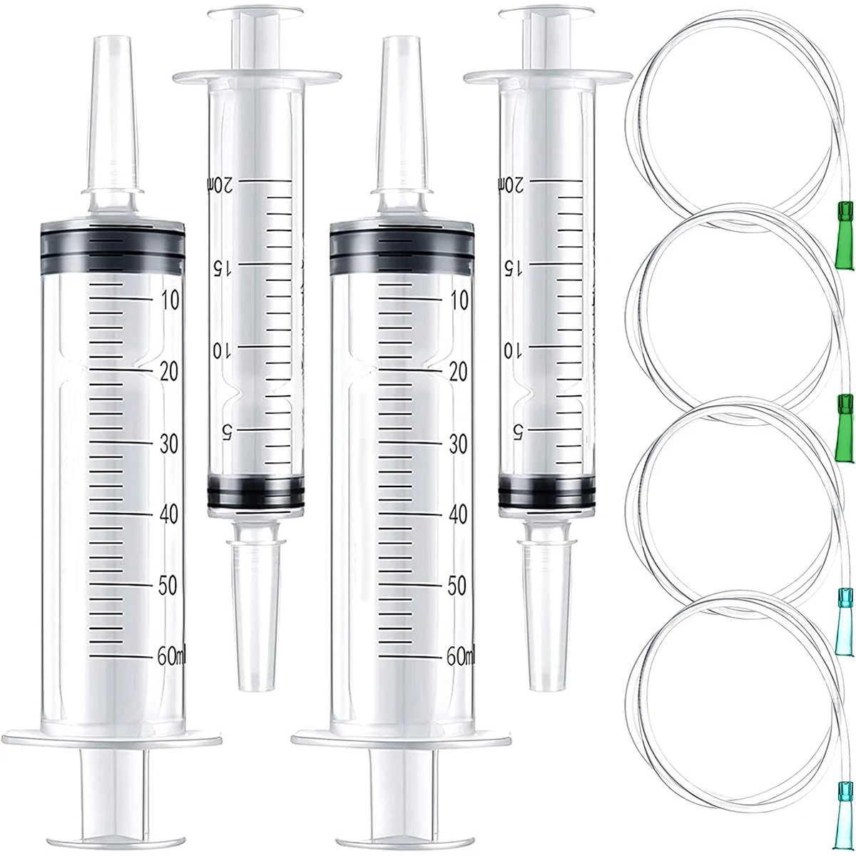 Syringe Set 60 ml 20 ml Industrial Plastic Syringe with 100 cm handy Tube for Refilling Fluids, Feeding Pets, Extraction