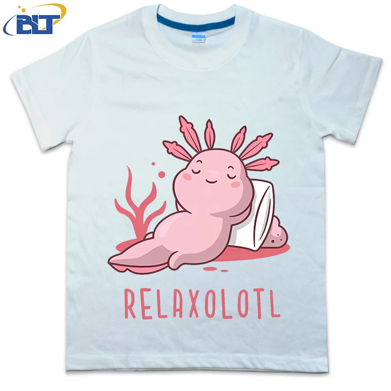 Funny axolotl relaxing print kids T-shirt summer children's cotton short-sleeved casual tops for boys and girls