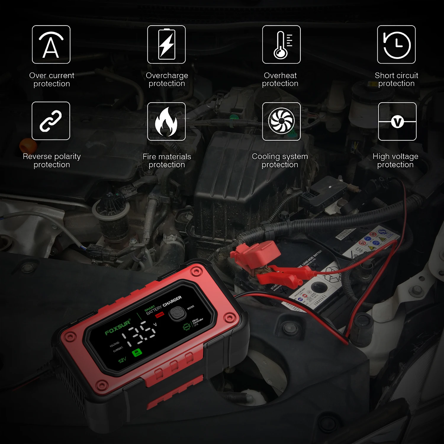 12V 7A Smart Battery Charger Charger for lead Acid AGM LiFePO4 Moto Battery Car Motorcycle Battery Charger Car Universal Repair