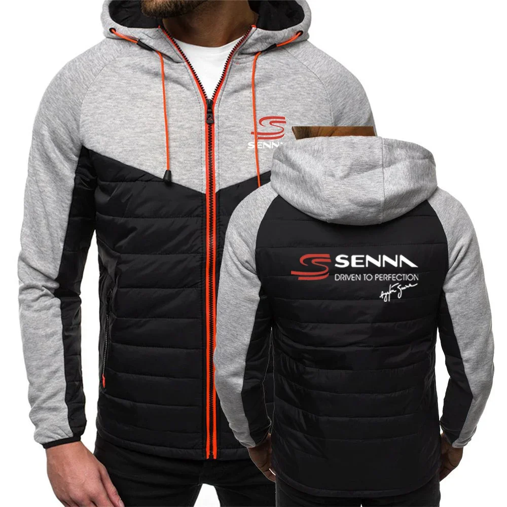 2023 Men New Ayrton Senna Autumn and Winter Seven Color Cotton Jacket Printing Patchwork Design Exquisite Hooded Coat Tops