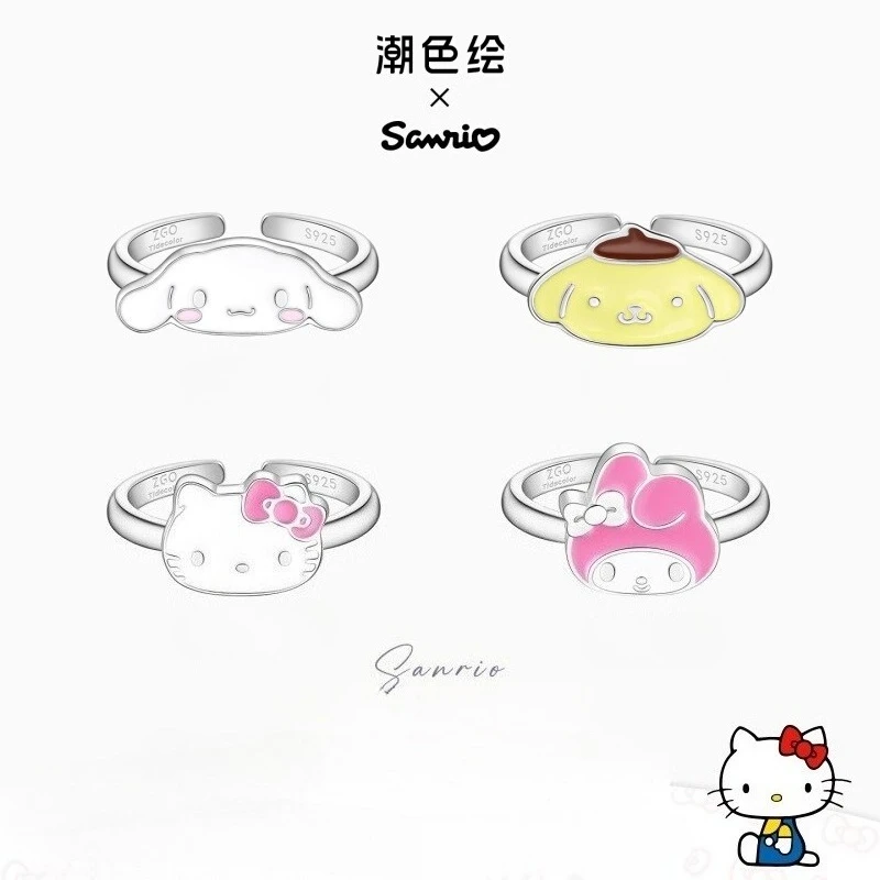 

Окрашенное по приливу совместного бренда sanrio Cinnamoroll KT, открытое кольцо из серебра 925 пробы, аксессуары в стиле аниме для девочек