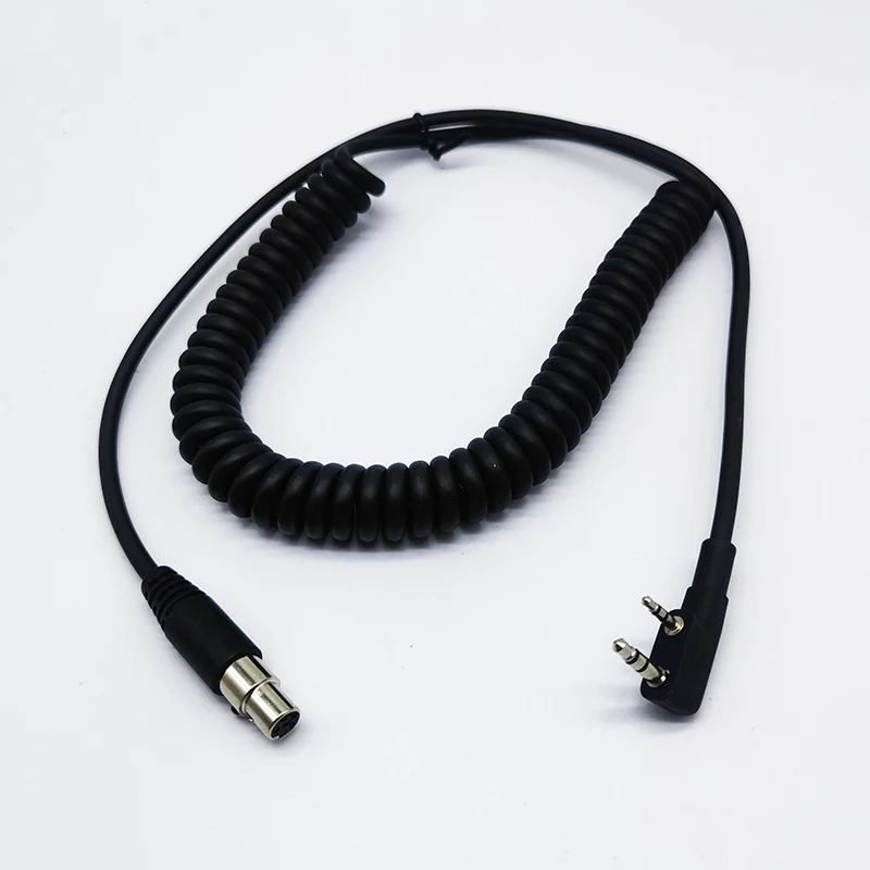 2Pin for Baofeng Kenwood Walkie Talkie to Mini XLR5 Jack Adapter Coiled Cable for GA Military Aviation Helicopter Radio Headset