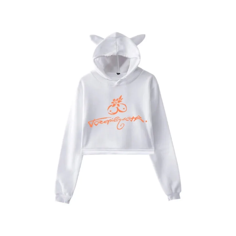 Tropicoqueta Album haut court à capuche Harajuku sweat court Streetwear Hip Hop Kawaii chat oreille à manches longues hauts pullover