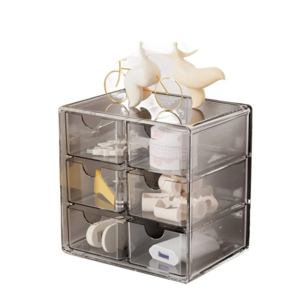 

Clear Desk Stationery Storage Box Multi Grid Large-capacity Acrylic Cosmetic Case 3 Tiers Stackable Makeup Storage Drawers