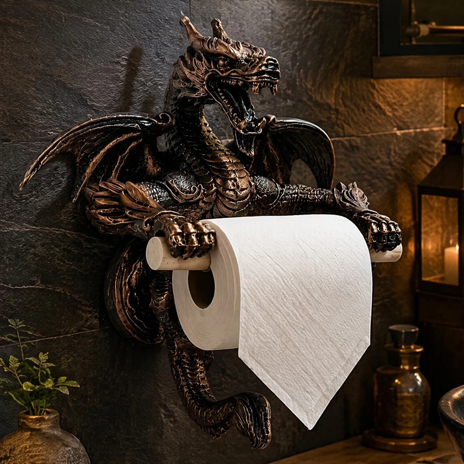 Dragon Tissue Roll Holder Wall Mounted Dragon-Shaped Tissue Holder Creative Tissue Storage Rack for Bathroom Kitchen Home Decor
