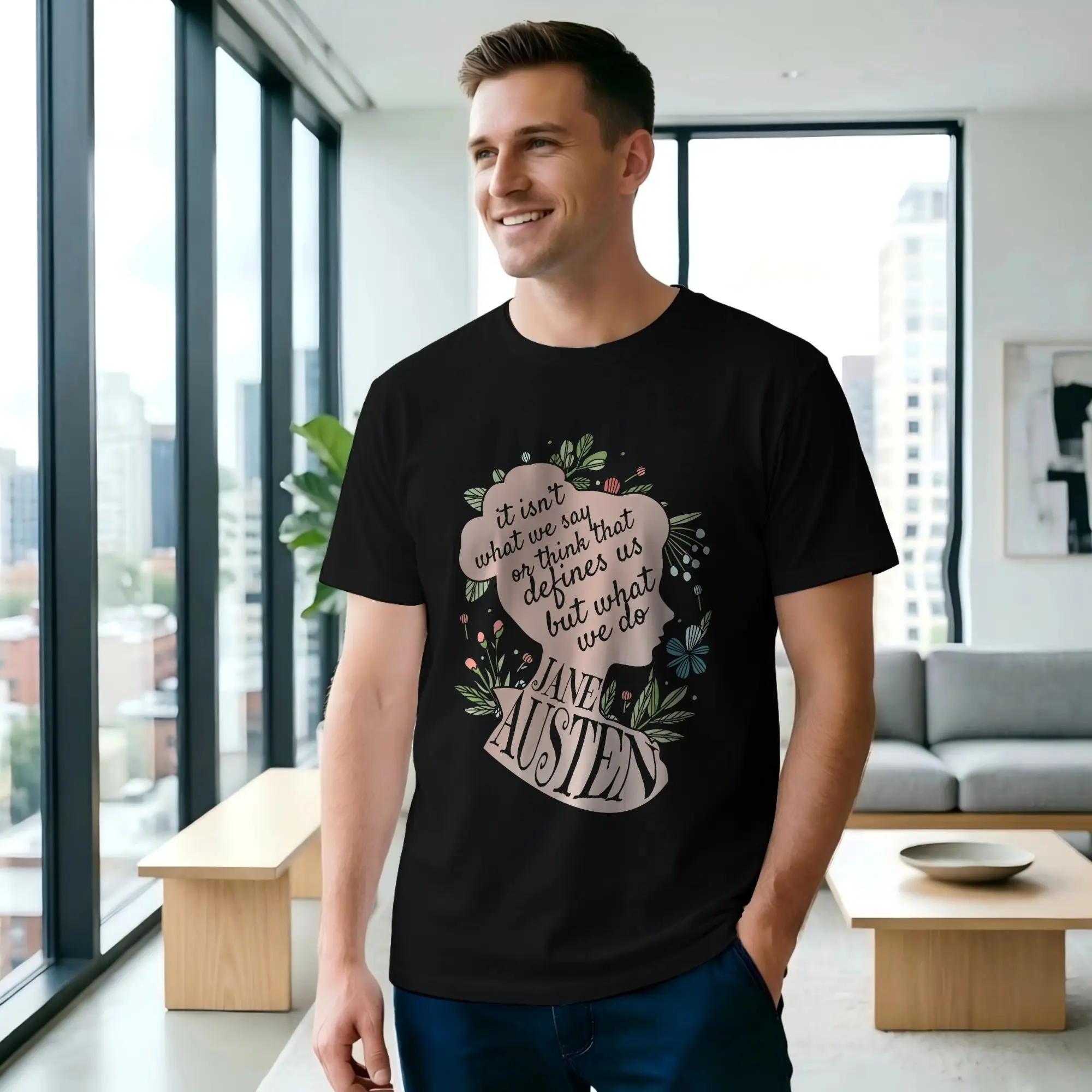 Jane Austen Poet Writer   Literary   Book Club Men T Shirts  Amazing Tees Short Sleeve O Neck Cotton Party Clothing T-Shirt