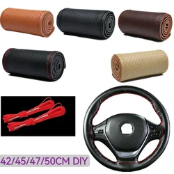 Car Leather Steering Wheel Cover Braid Anti-slip Truck Steering Wheel Cover Stitched DIY 42CM 45CM 47CM 50CM for Truck van