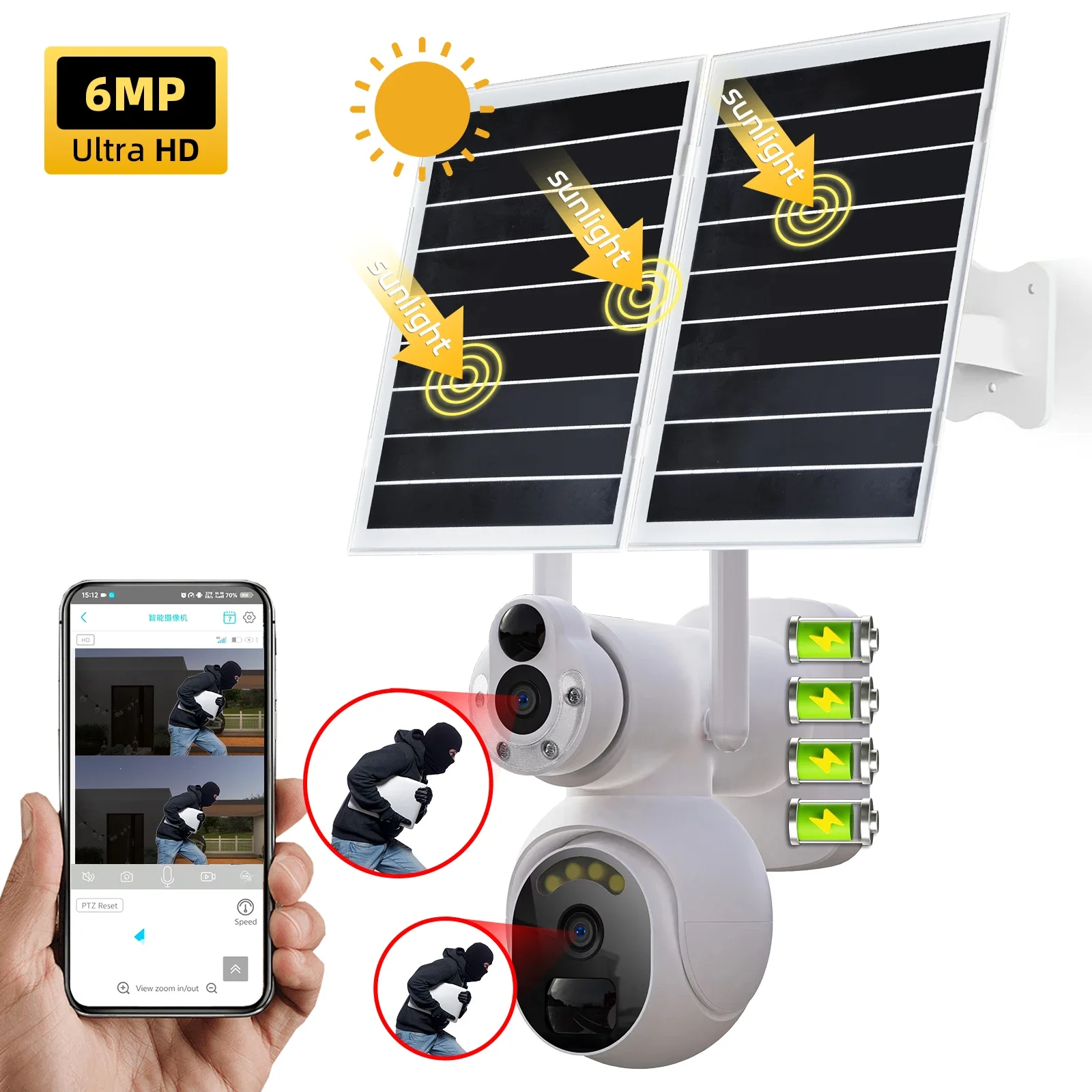 

2K 6MP Dual Lens 360 Wireless Security PTZ WIFI IP CCTV solar camera 4g sim card network camera security camera system