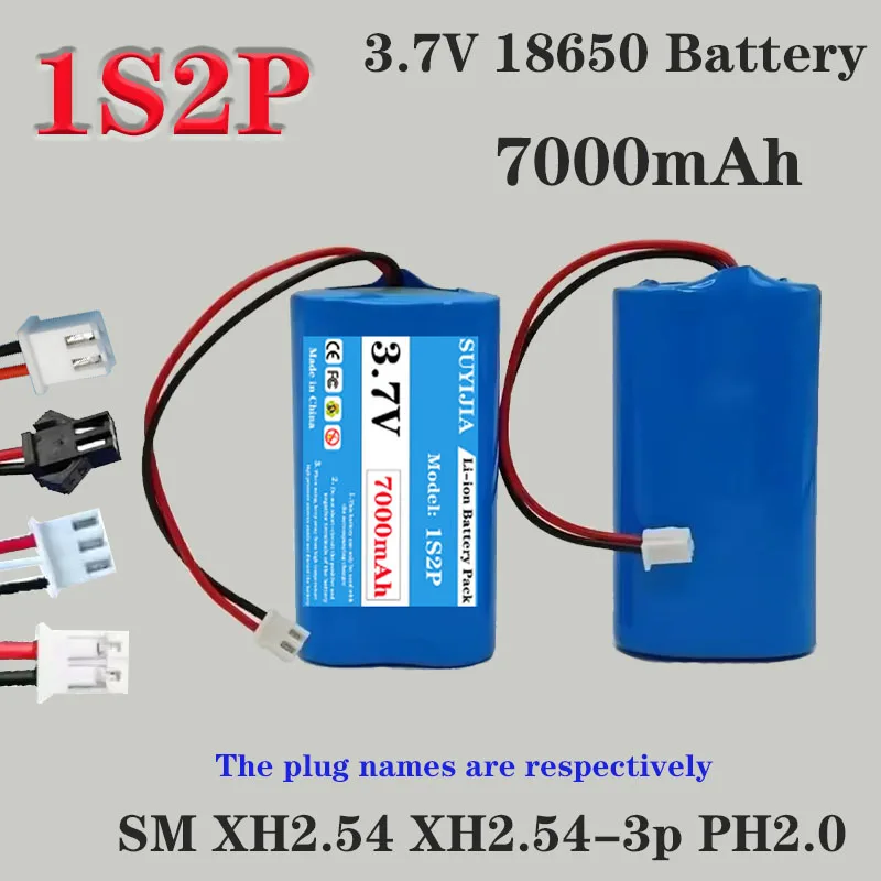 2026 3.7V 7000mAh 1S2P 18650 Rechargeable Li-ion Battery, 3.7V 7000mAh, with speakers, radios, headlamps, toys, etc.