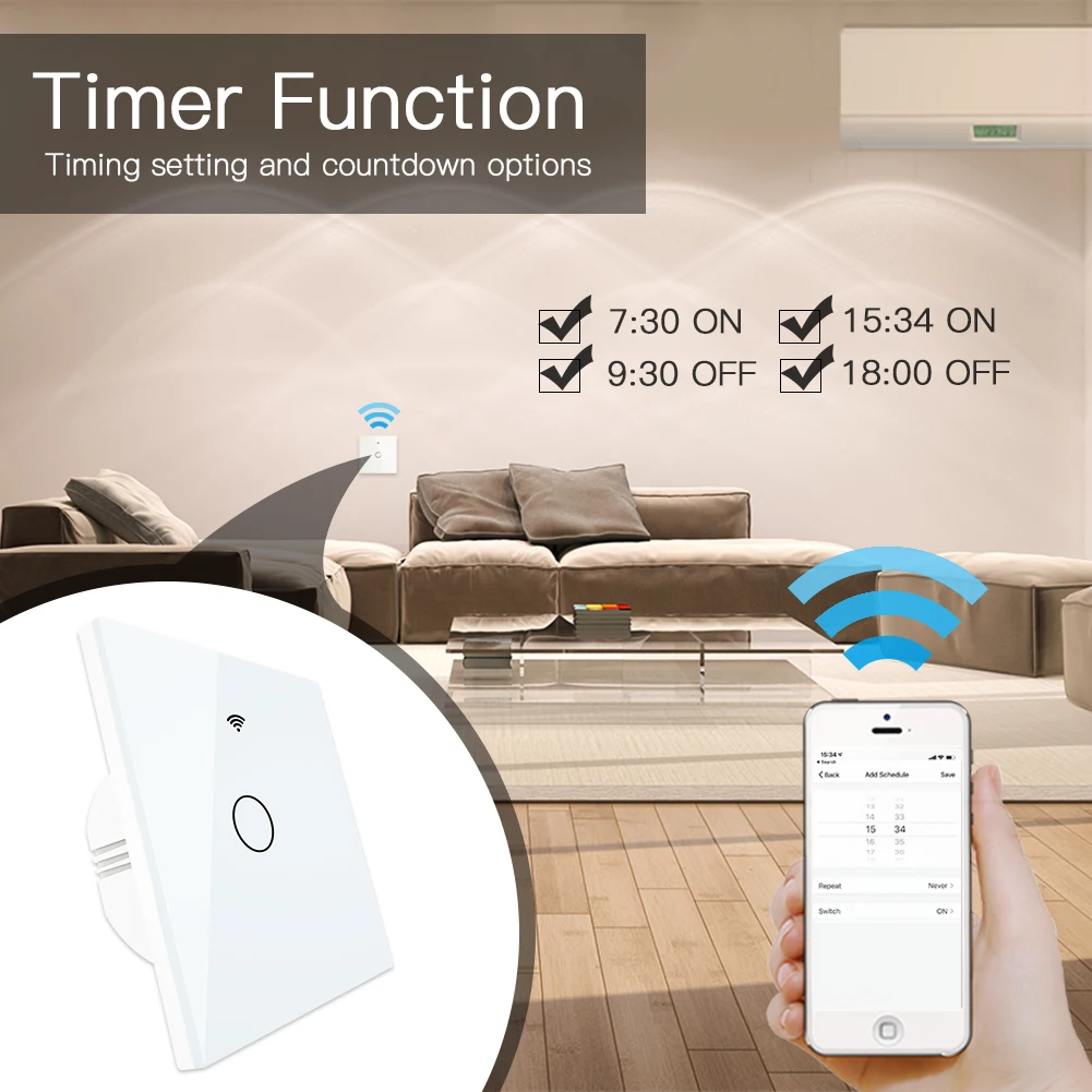 WiFi Smart Switch RF433 No Neutral Wire Single FireTransmitter Wall Panel Remote Control Switch Works with Alexa Google Home