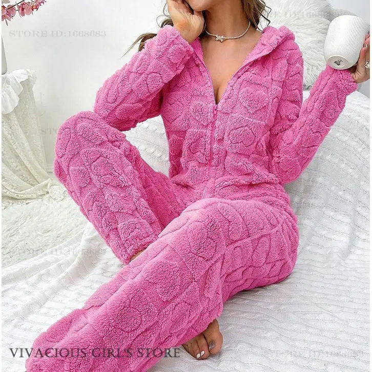 Coral Fleece Cartoon Jumpsuits Pajamas Set Autumn Winter New Home Clothes Pijamas Plush Warm Flannel Onesie Sleepwear Loungewear