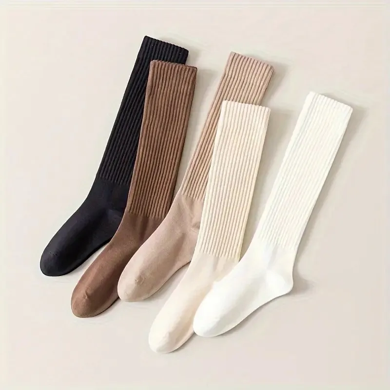 1/5 Pairs Herbst Winter Frauen Einfarbig Waden Socken Modische College Stil Warme Bequeme Slim Fit Bein Typ Casual socken – Detail 4