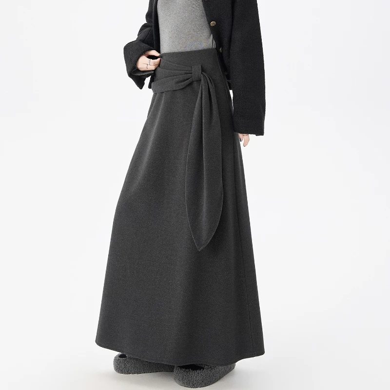 

Seoulish Autumn Winter Vintage Woolen Women's Umbrella Long Skirts Sashes 2025 New High Waist Korean Loose A-line Skirts Female