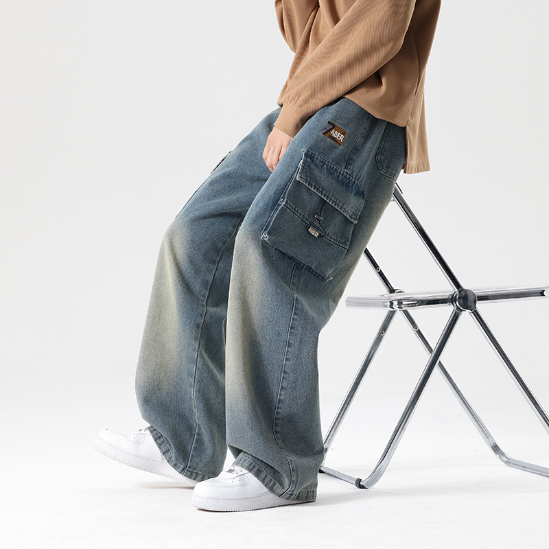  Big Size Men's Cargo Jeans Loose Wide Leg Straight Denim Pants Male Autumn Streetwear Casual Baggy Cowboy Trouser Plus Large 8XL 
