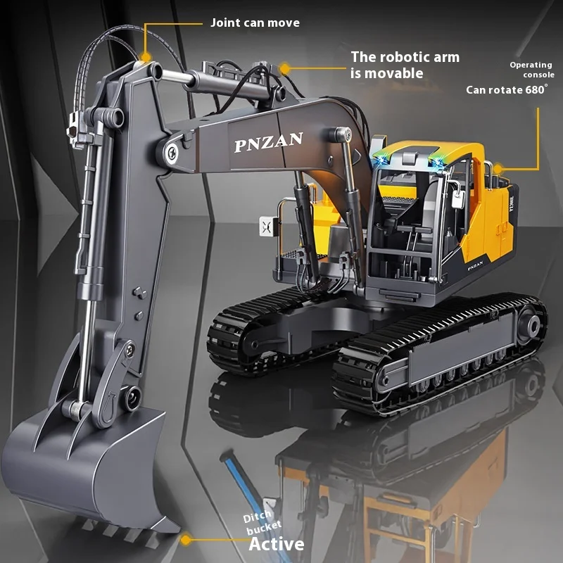 Escavadeira elétrica grande rc, brinquedo de controle remoto, mecanismo de gancho realista, presente para meninos, equipamento de simulação de carro, presentes de feriado