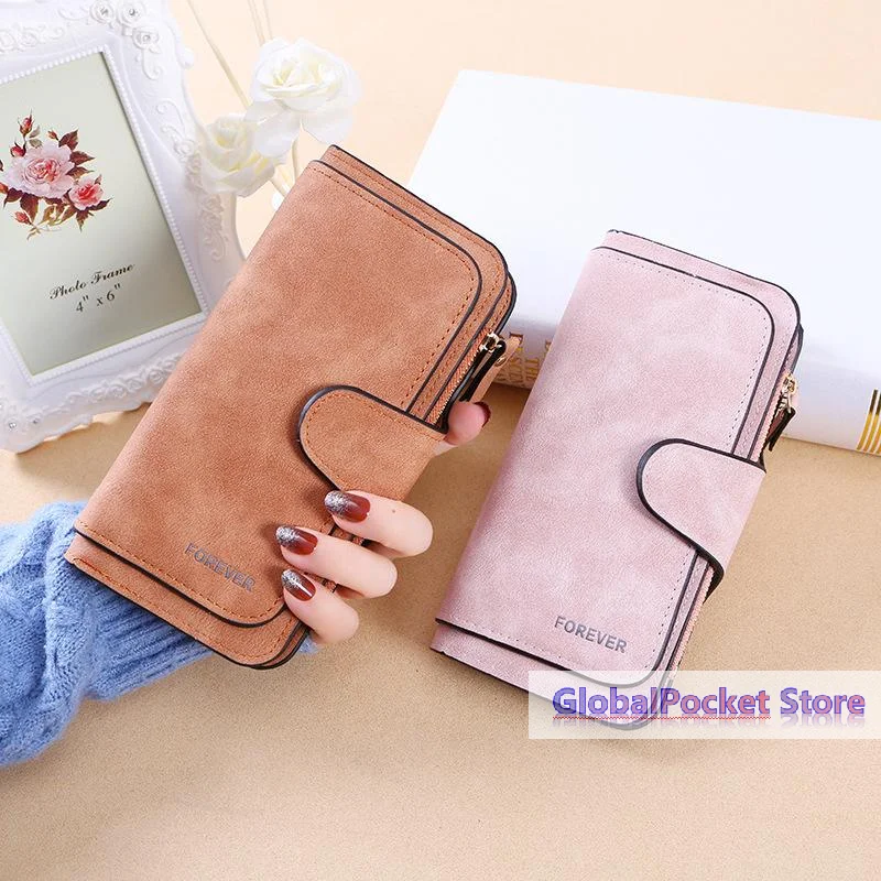 [TG823]Trendy Trifold Women Wallet Simple PU Leather Snap Card Holder Multi Card Slots Long Coin Purse For Daily Shopping Travel
