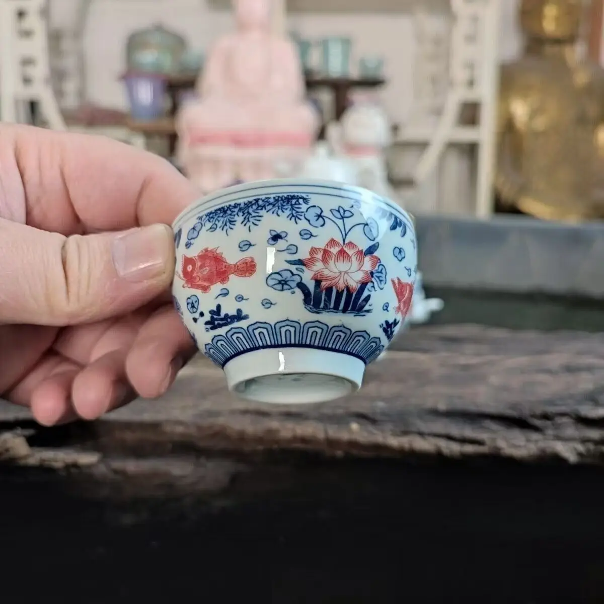 Exquisite China Porcelain Blue and White Porcelain Fish Pattern Mini Tea Cup 2P