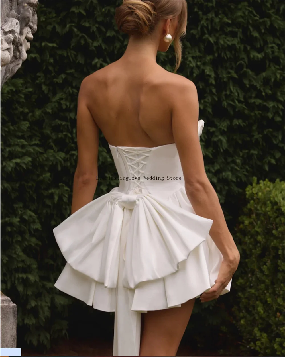 Simples plissado sem alças curto/mini cetim uma linha vestidos de casamento feito sob encomenda nupcial crescido 2025 vestido de noiva