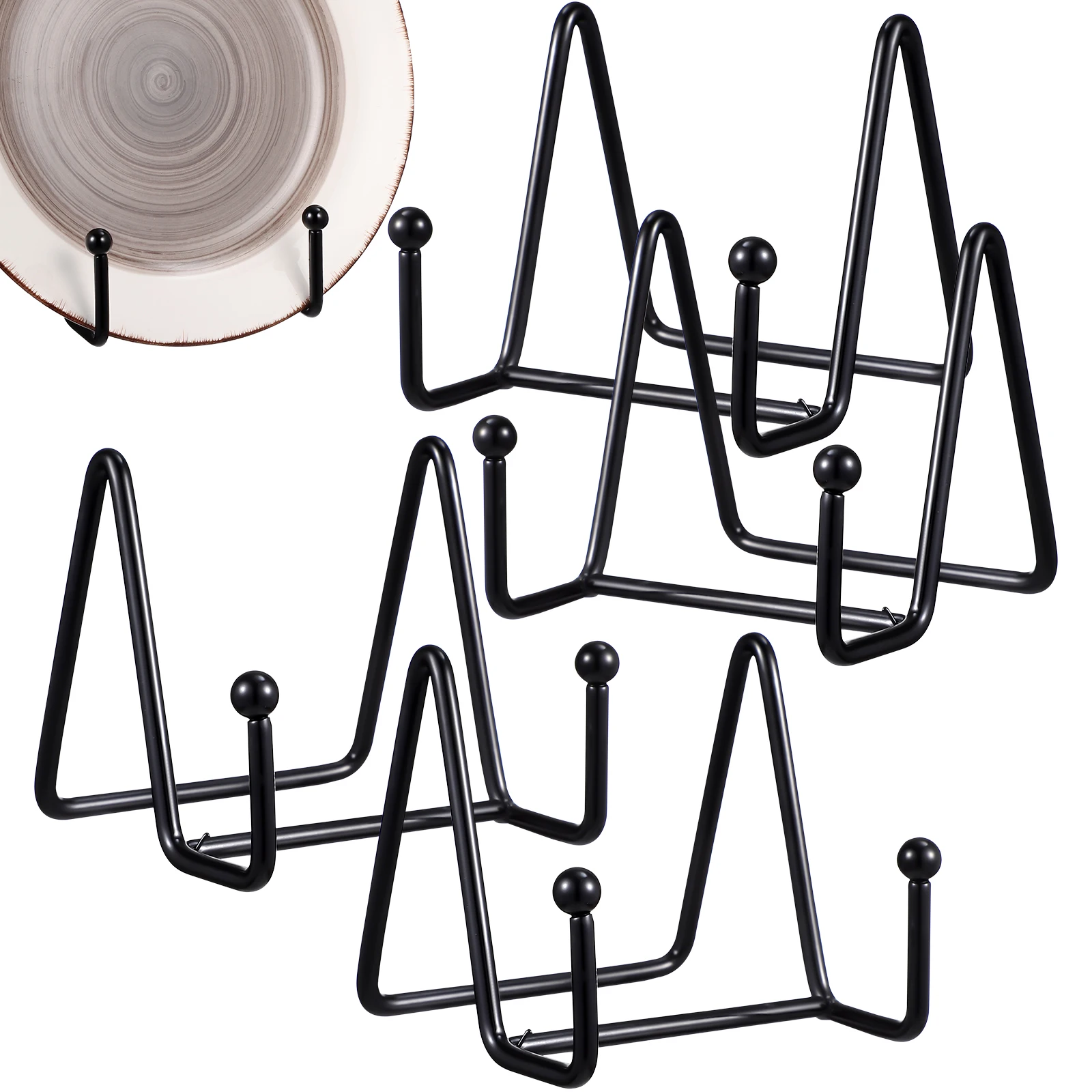

4 pcs Display Stand Metal Glassware Organizer Dish Frame Platter Holder Bracket Plate Display Stand Home Office Cafe