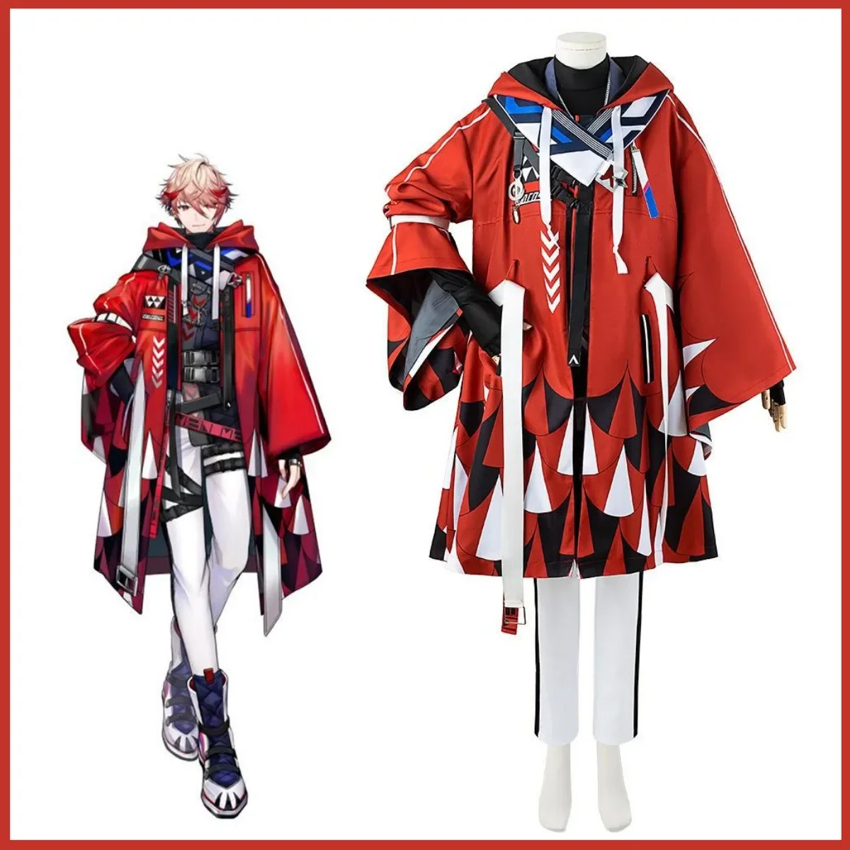 Anime NIJISANJI Virtual Cosplay Costume VTuber Voltaction Wig Hip Hop Red Uniform Coat Man Halloween Carnival Suit