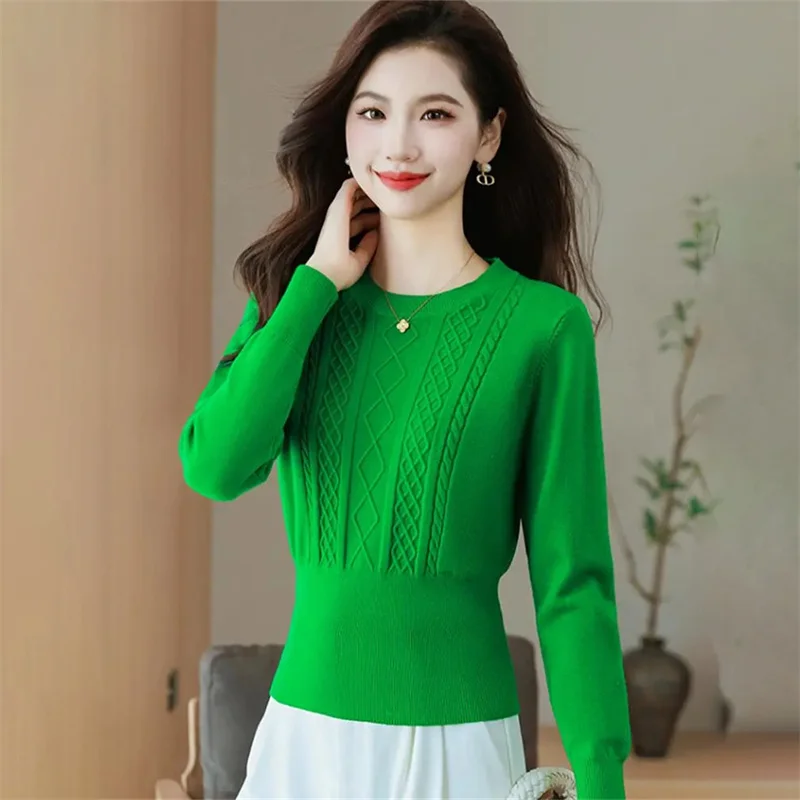 Spring Autumn Short Casual Sweater 2024 New Loose Round Collar Women's Clothes Pullover TOP Solid Colour Fashion Knitwear Female