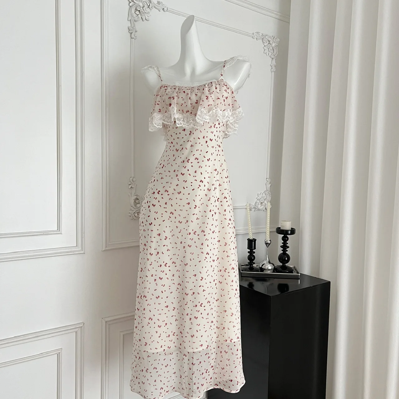 

French chic sleeveless chiffon lace fairycore dress women's summer waist A-line Beach dresses women clothing