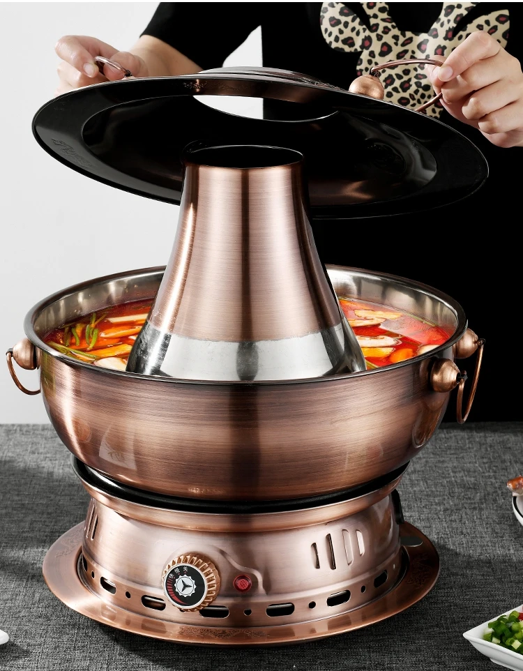 Old Beijing Copper Hot Pot Charcoal Hot Pot Stove Mandarin Duck Old style Imitation Purple Copper Stainless Steel Dual