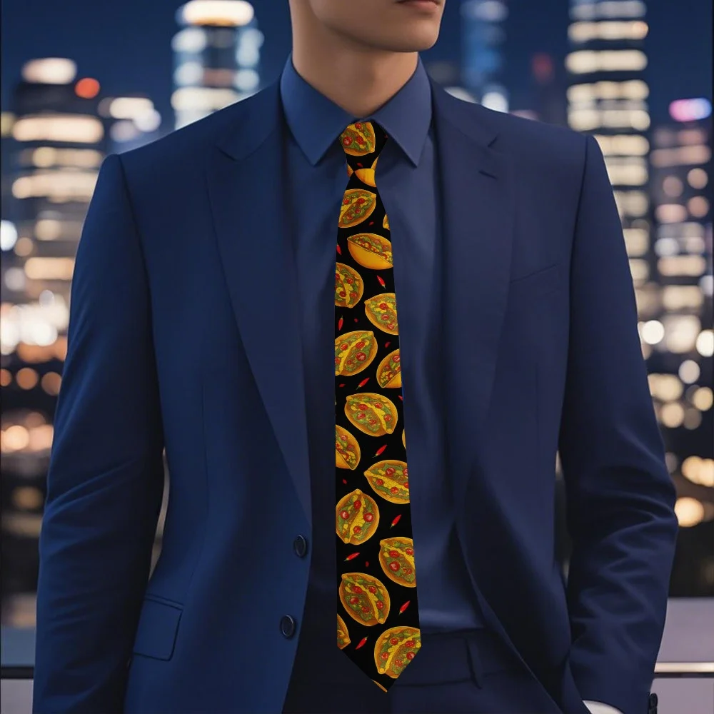 Men's Taco Themed Necktie Soft Fabric Suitable for Graduation Prom Christmas Father's Day Colorful Taco Print Tie for Events