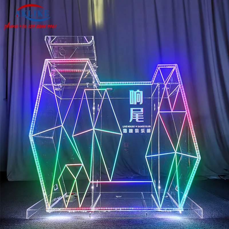 Bar Furniture LED Dj Table Display NightClub Booth Clear Acrylic Dj Table Djing Station With Computer Stand Free Shipping