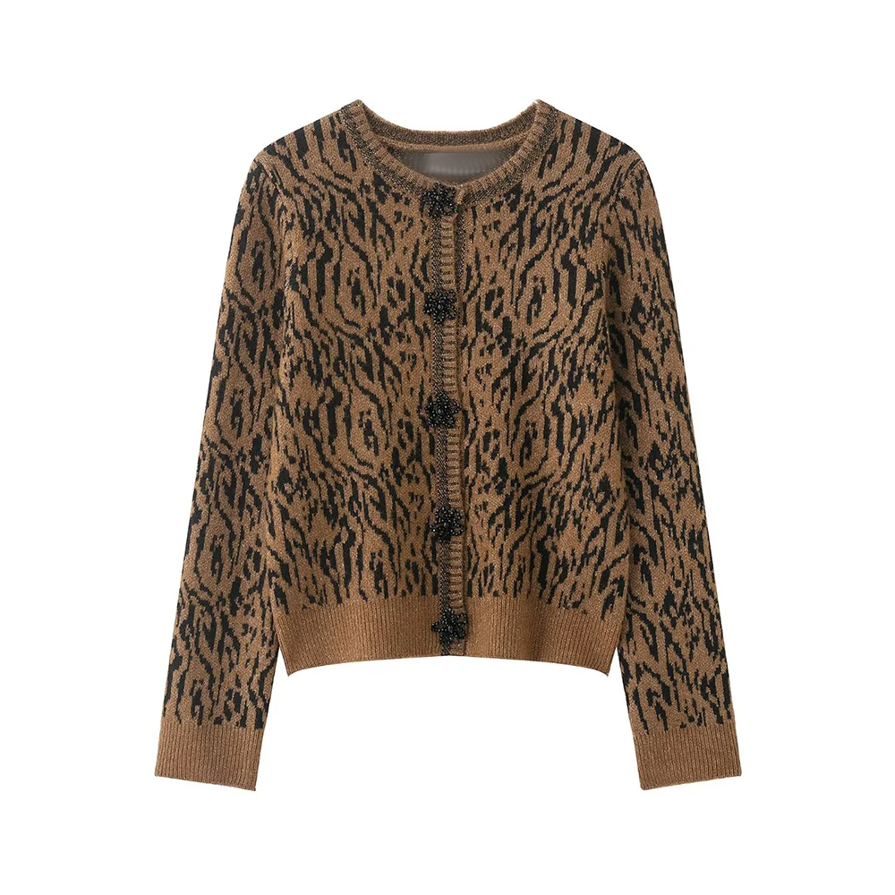 

WOMEN 2026 Summer New Fashion animal jacquard Knitted Cardigan Sweater Retro Long Sleeve Casual Chic Female Outerwear Tops